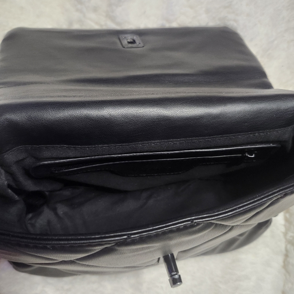Black Quilted Shoulder Bag with Chain Strap - Picture 3 of 4